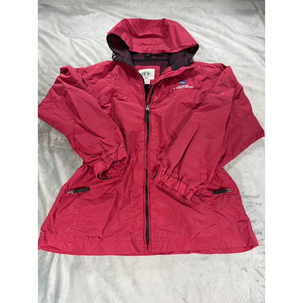 Vintage NASA US Space Rocket Center Jacket Womens M Red Hooded Outdoor Coat